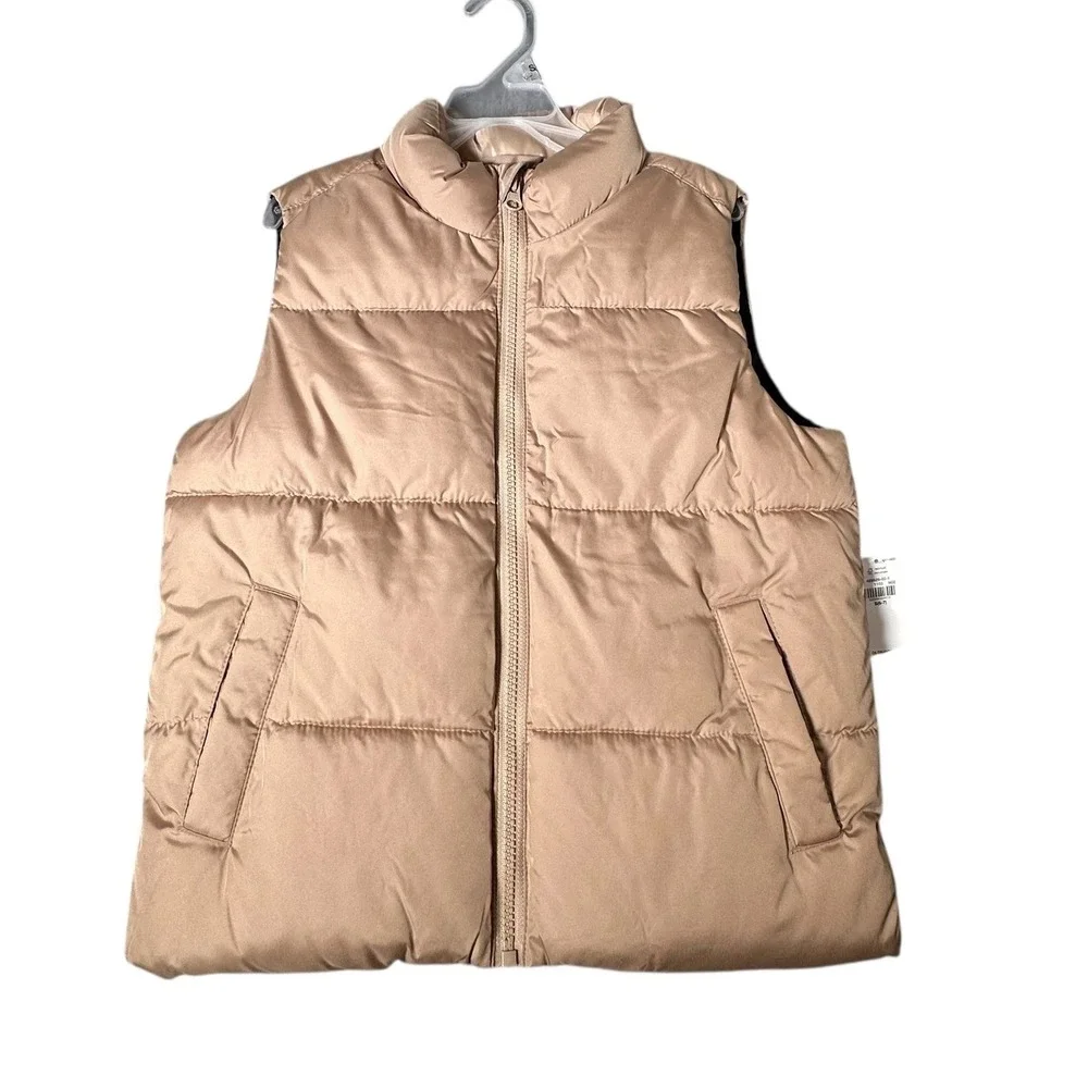 Old Navy Kids Puffer Vest Tan Zip Front Pockets Size Small 6 7 NWT